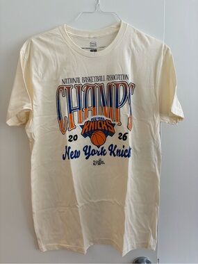 NBA Cream Tee with Blue and Orange Knicks CHAMPS Graphic